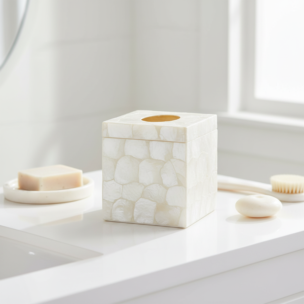 Palu White Shell Square Tissue Box