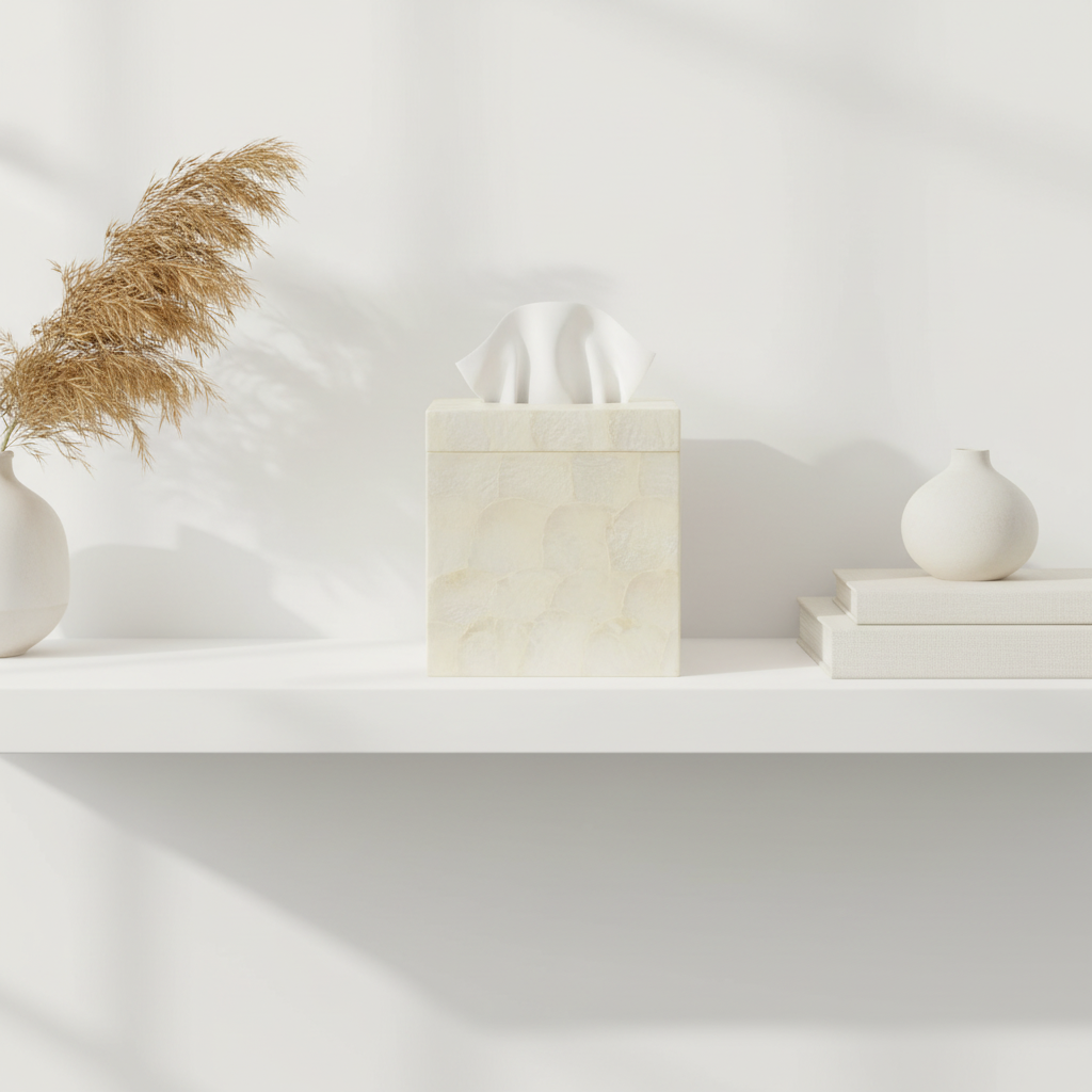 Palu White Shell Square Tissue Box