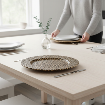 Pandanus Black And Natural Charger Plate