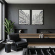 Paris Posters Black & White Street Scene with Eiffel Tower displayed on a wall in a styled room — view 4