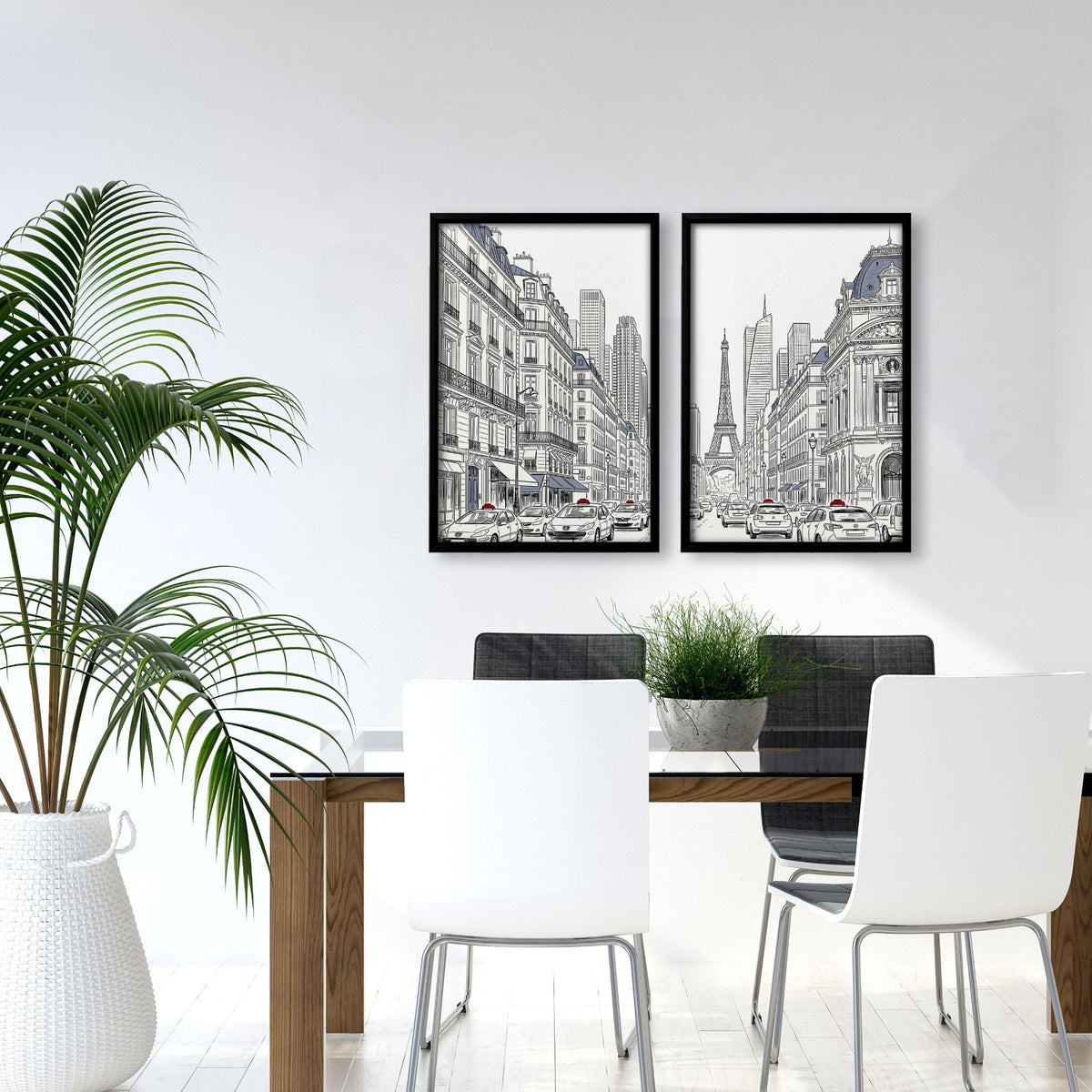 Paris wall art Black & White Street Scene with Red Accent displayed on a wall in a styled room — view 3