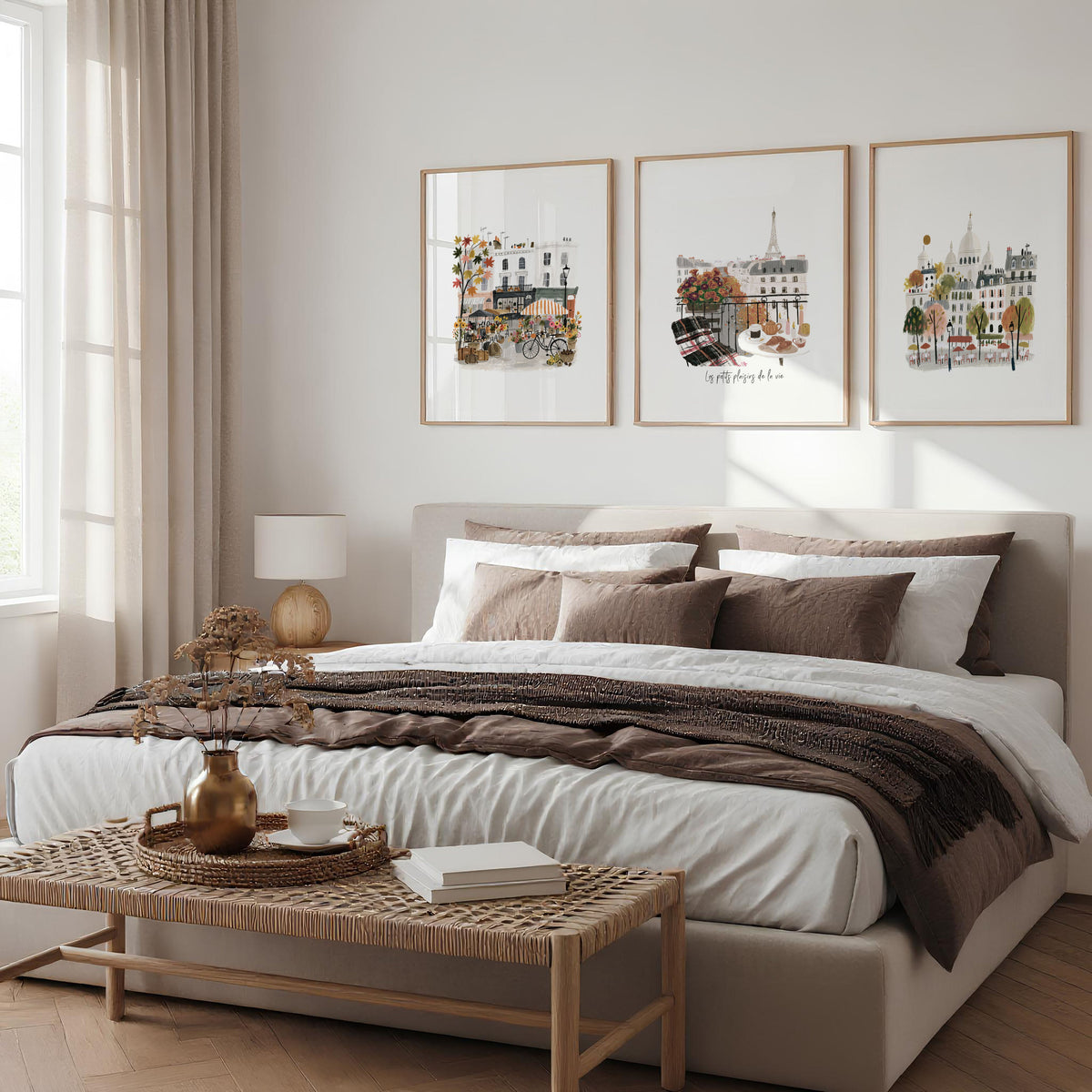 Paris Wall Art Autumn Watercolour Scenes "Les Petits Plaisirs de la Vie" | Set of 3