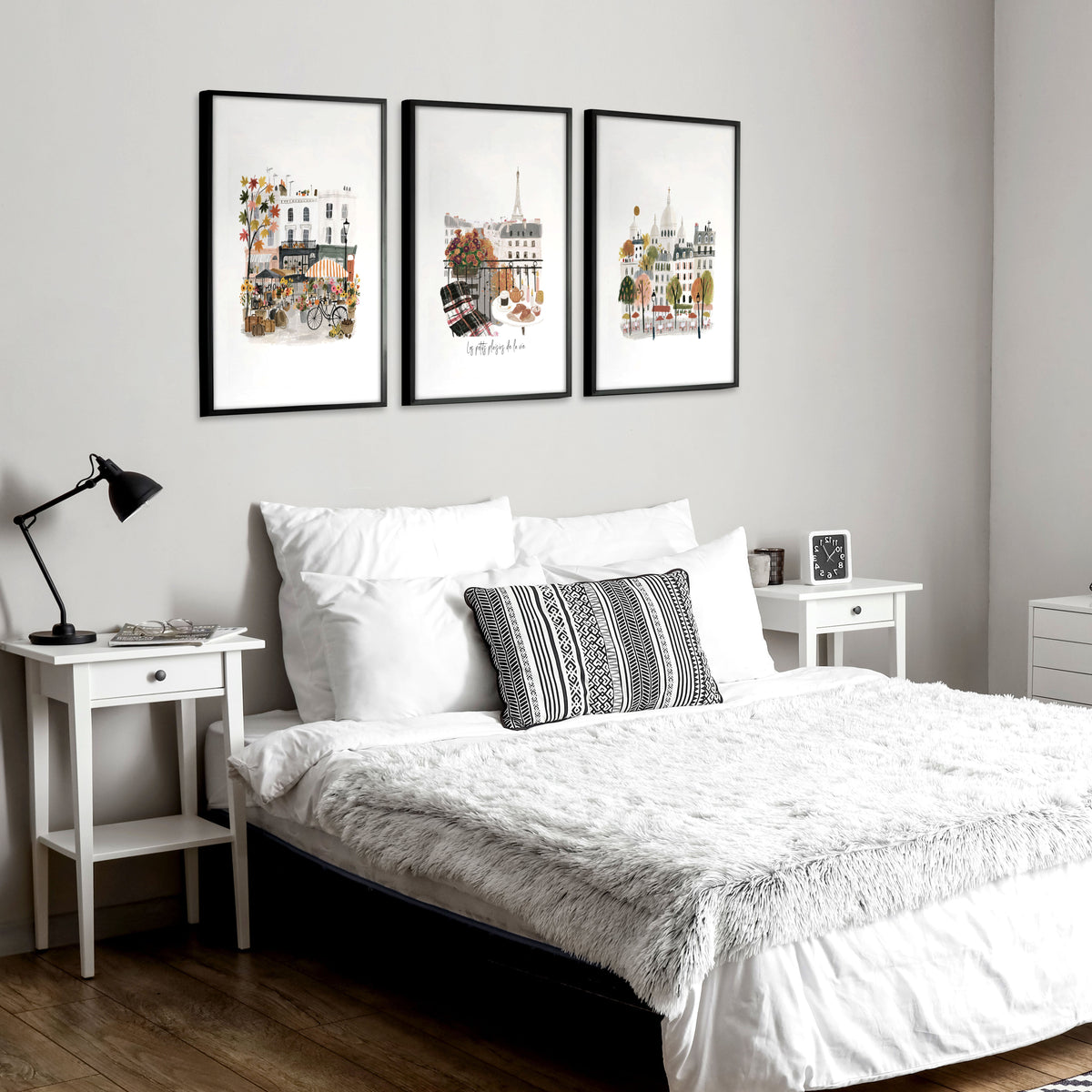 Paris Wall Art Autumn Watercolour Scenes "Les Petits Plaisirs de la Vie" | Set of 3