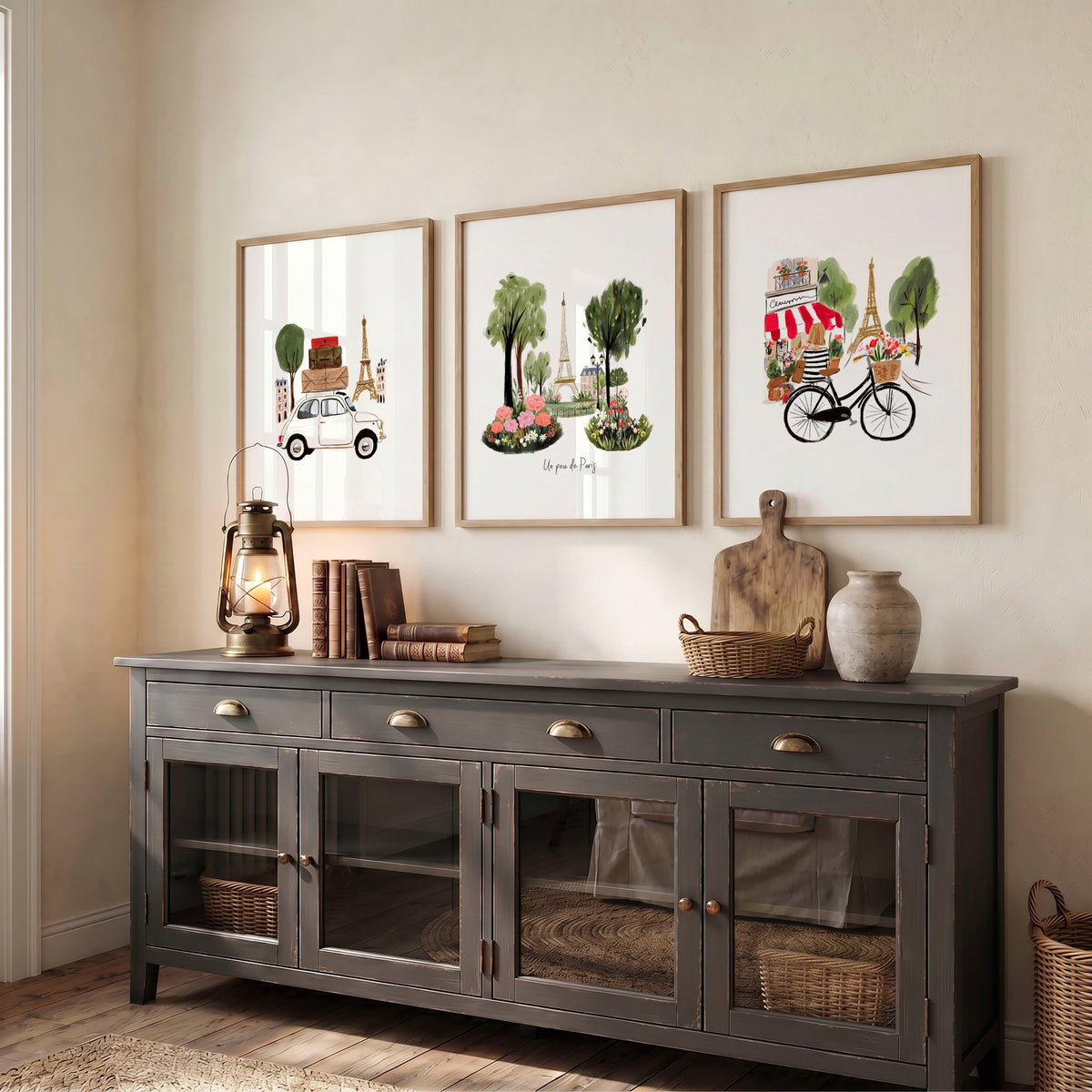 Paris Wall Art Decor "Un peu de Paris" Eiffel Tower Travel wall art displayed on a wall in a styled room — view 10