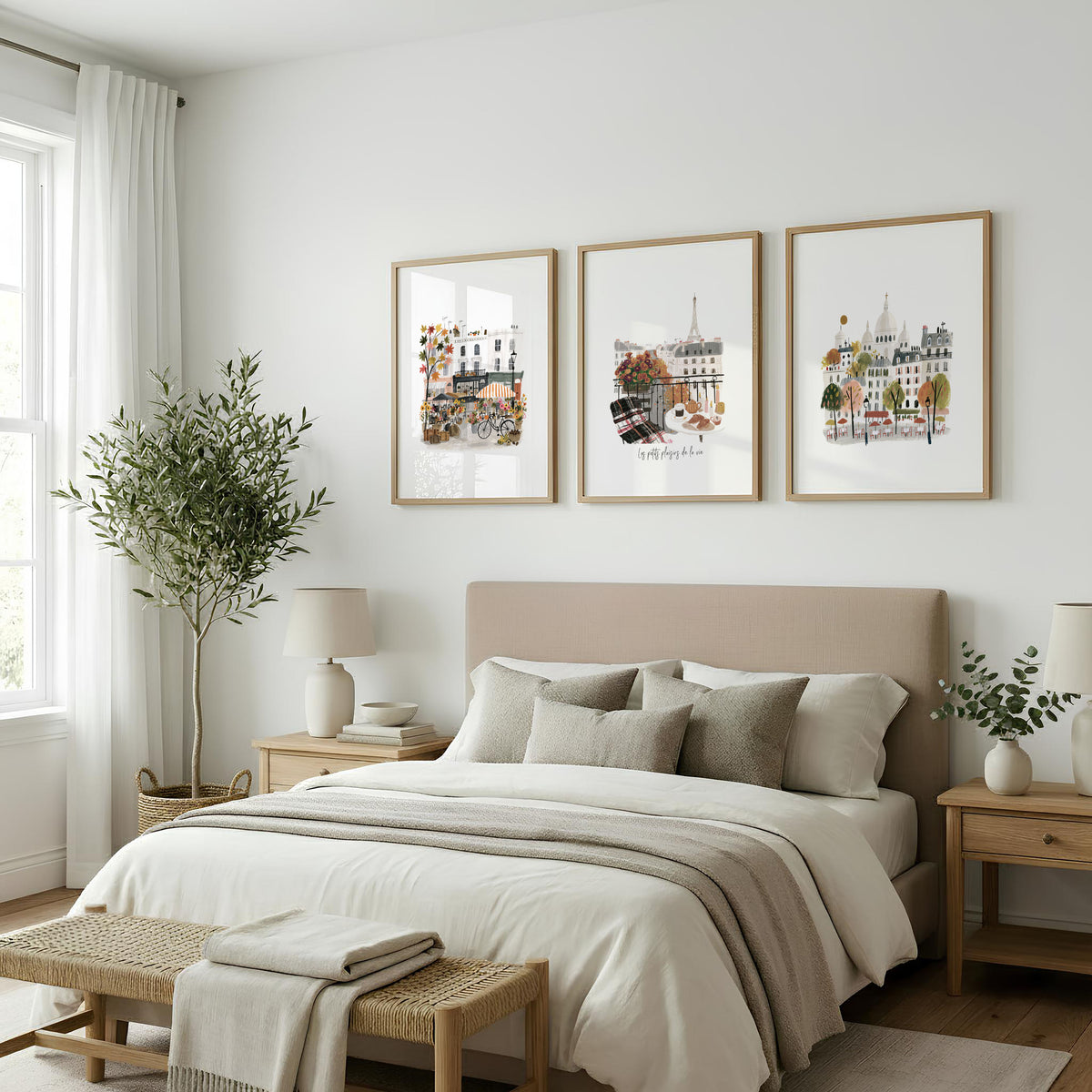 Paris Wall Art Autumn Watercolour Scenes "Les Petits Plaisirs de la Vie" displayed on a wall in a styled room — view 6