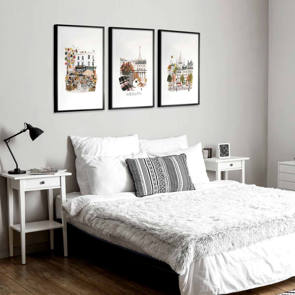 Paris Wall Art Autumn Watercolour Scenes "Les Petits Plaisirs de la Vie" displayed on a wall in a styled room — view 8