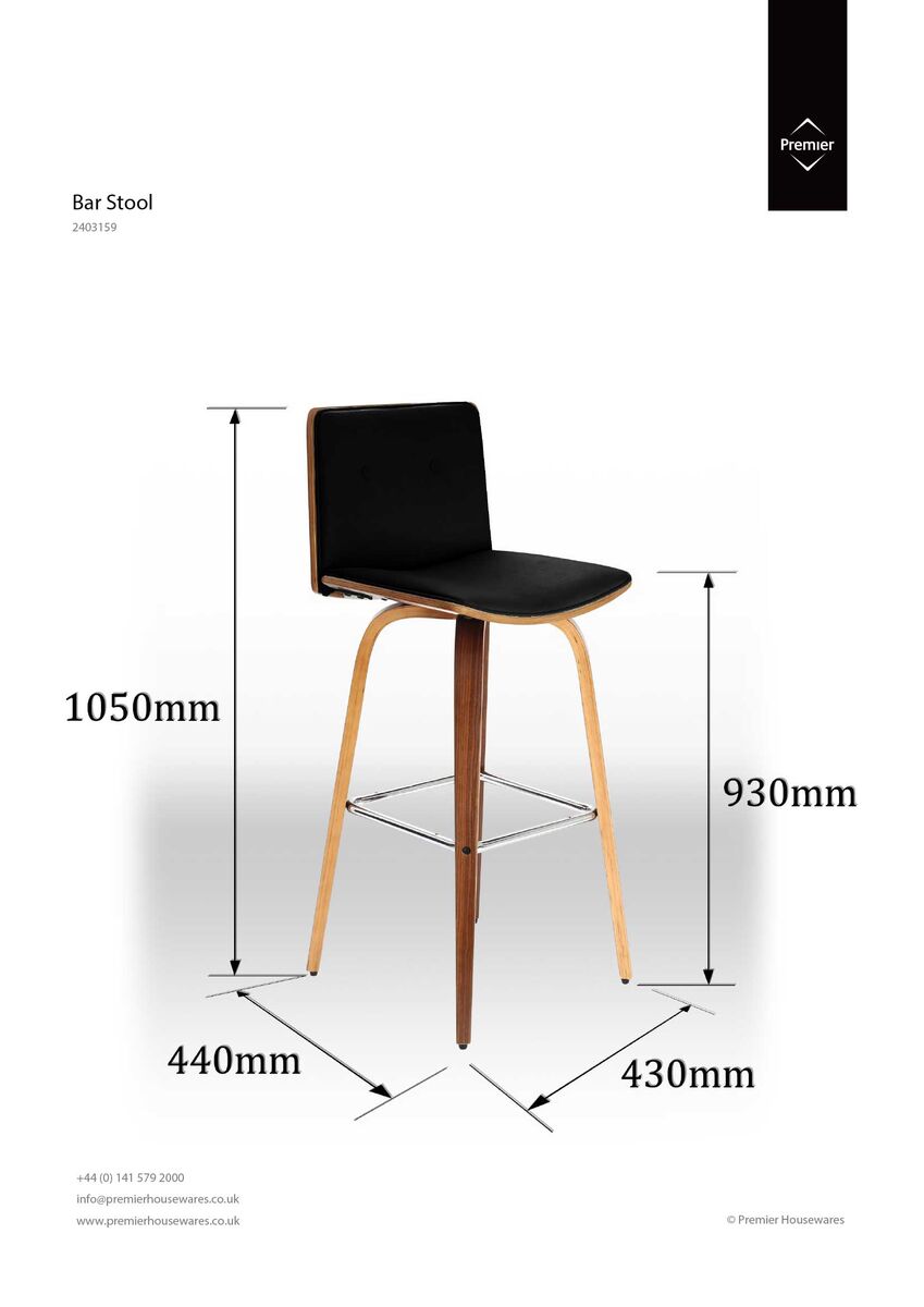 Parkar Black Leather Effect Bar Chair