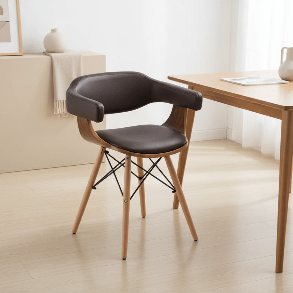 Parkar Brown Leather Effect and Beech Wood Chair