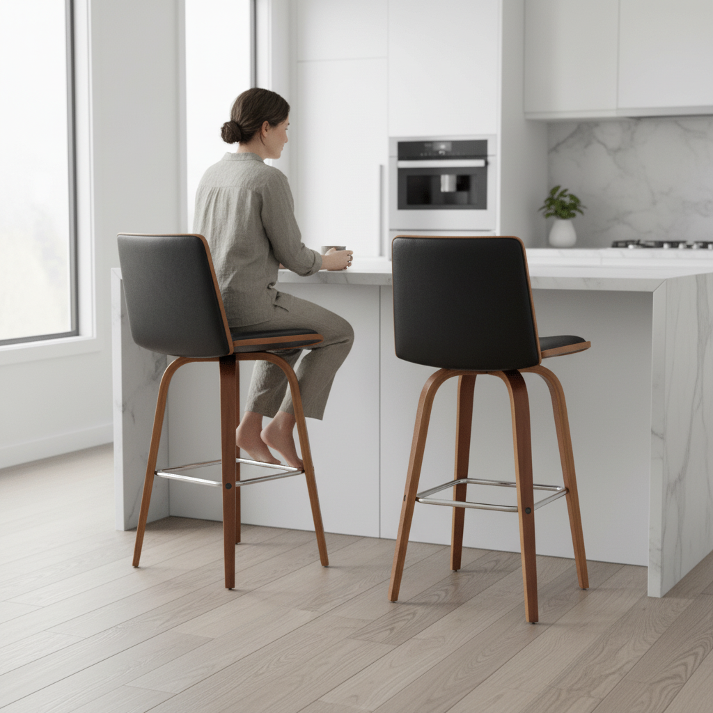 Parkar Black Leather Effect Bar Chair