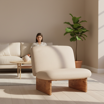 Parova Linen Texture Armless Chair With Wood Base
