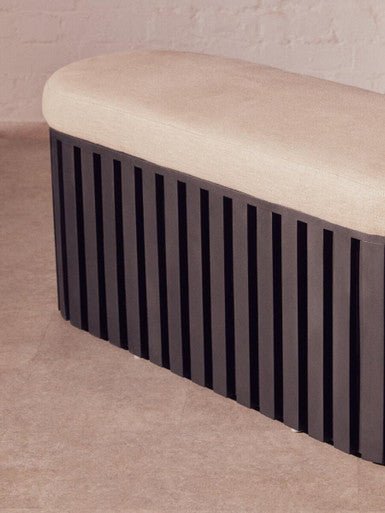 Perdoba Ridge Base Mango Wood Black Finish Texture Fabric Bench