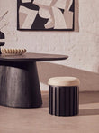 Perdoba Ridge Base Mango Wood Black Finish Texture Fabric Stool