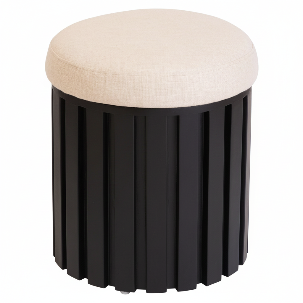 Perdoba Ridge Base Mango Wood Black Finish Texture Fabric Stool