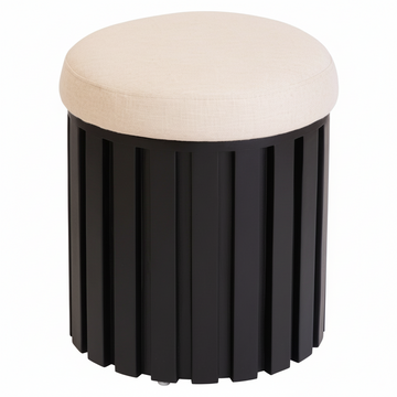 Perdoba Ridge Base Mango Wood Black Finish Texture Fabric Stool