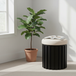 Perdoba Ridge Base Mango Wood Black Finish Texture Fabric Stool