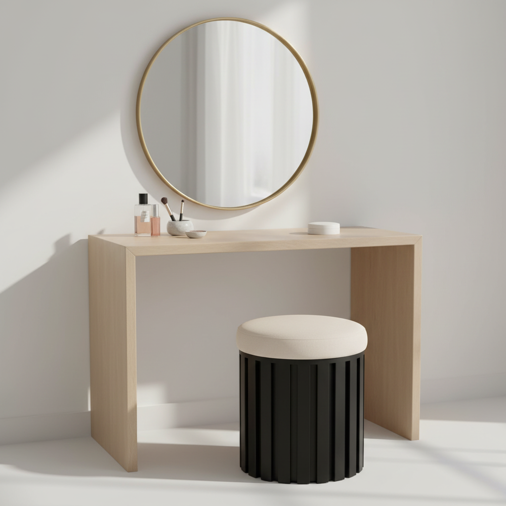 Perdoba Ridge Base Mango Wood Black Finish Texture Fabric Stool