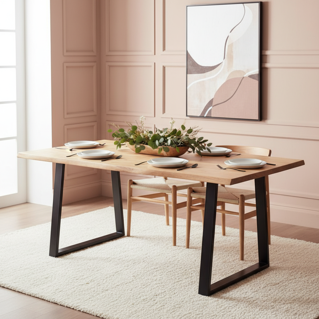 Persolo Mango Wood Live Edge Black Iron Frame Dining Table