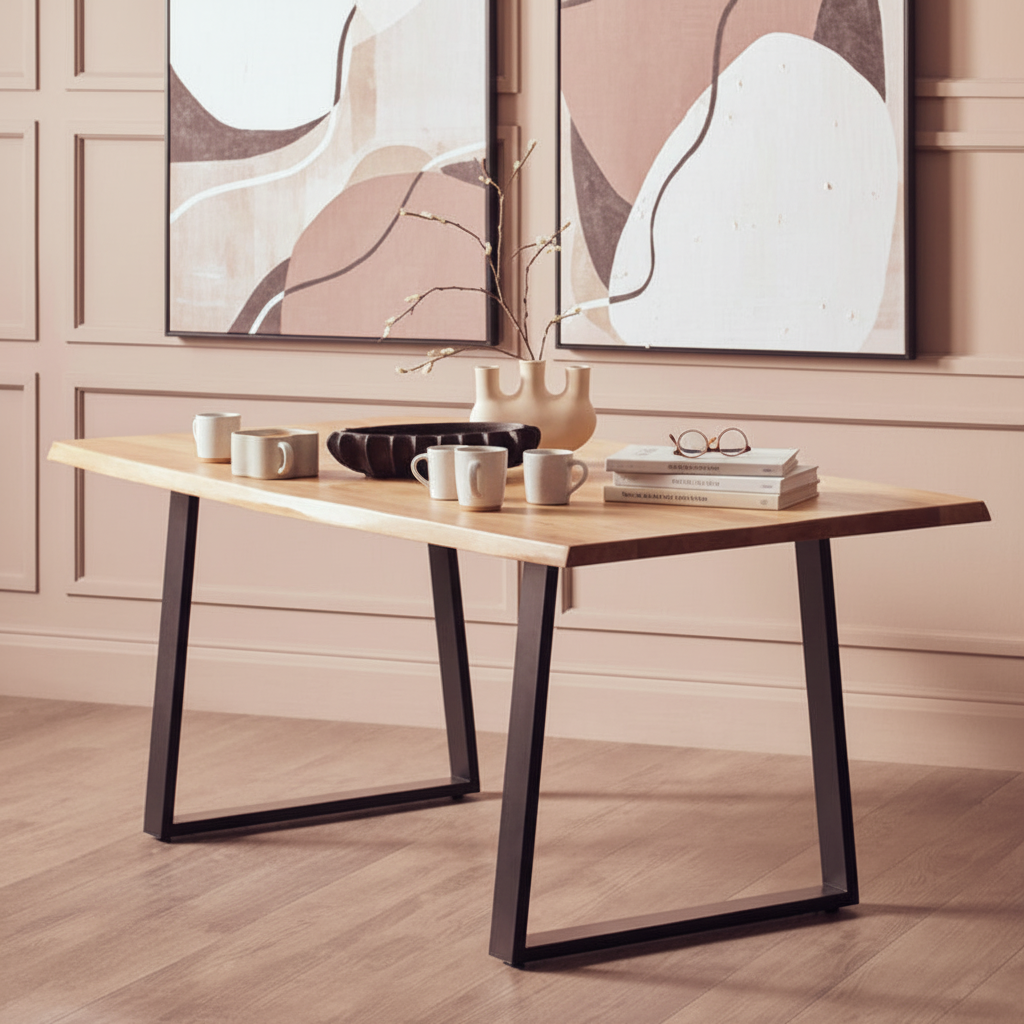 Persolo Mango Wood Live Edge Black Iron Frame Dining Table