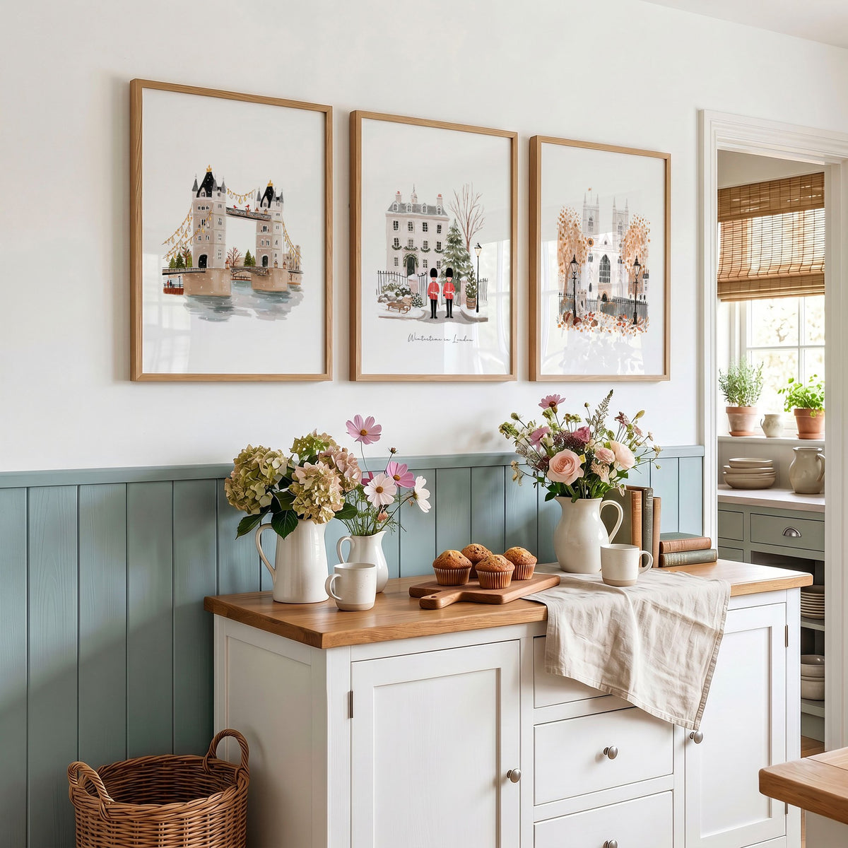Picture for a Kitchen London Bridge Travel wall art | "Wintertime in London" displayed on a wall in a styled room — view 2