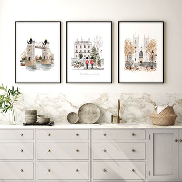 Picture for a Kitchen London Bridge Travel wall art | "Wintertime in London" displayed on a wall in a styled room — view 5