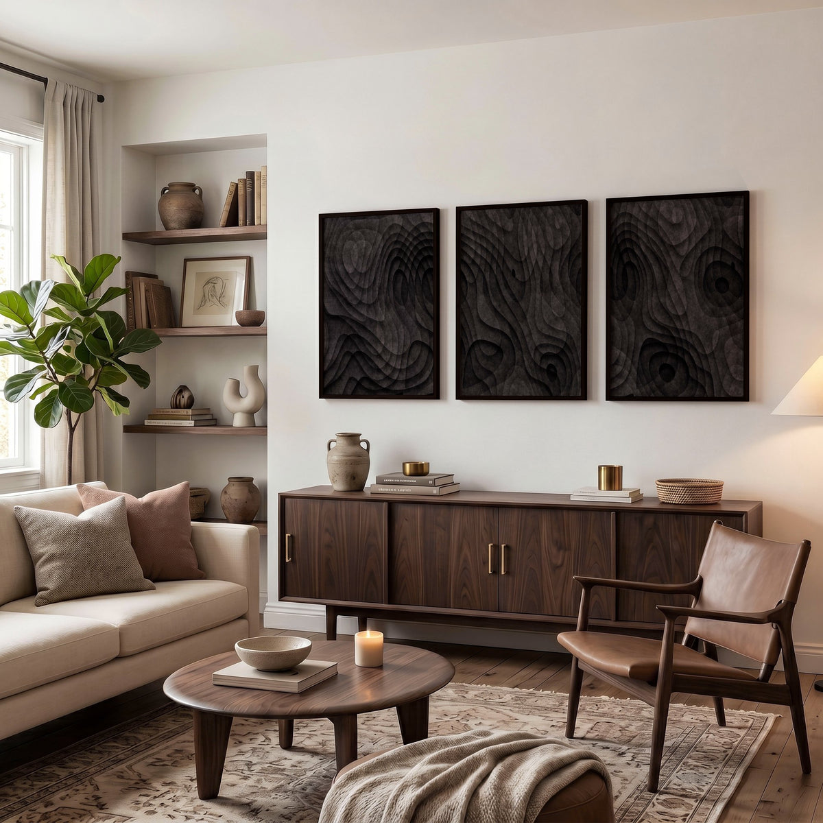 Picture for Living Room Dark Topographic Abstract Brown Texture wall art displayed on a wall in a styled room — view 3