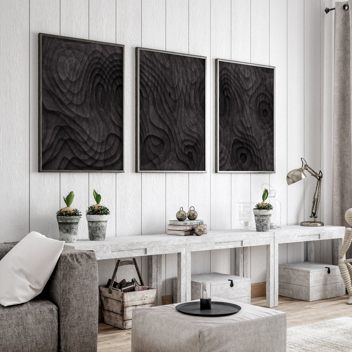 Picture for Living Room Dark Topographic Abstract Brown Texture wall art displayed on a wall in a styled room — view 5