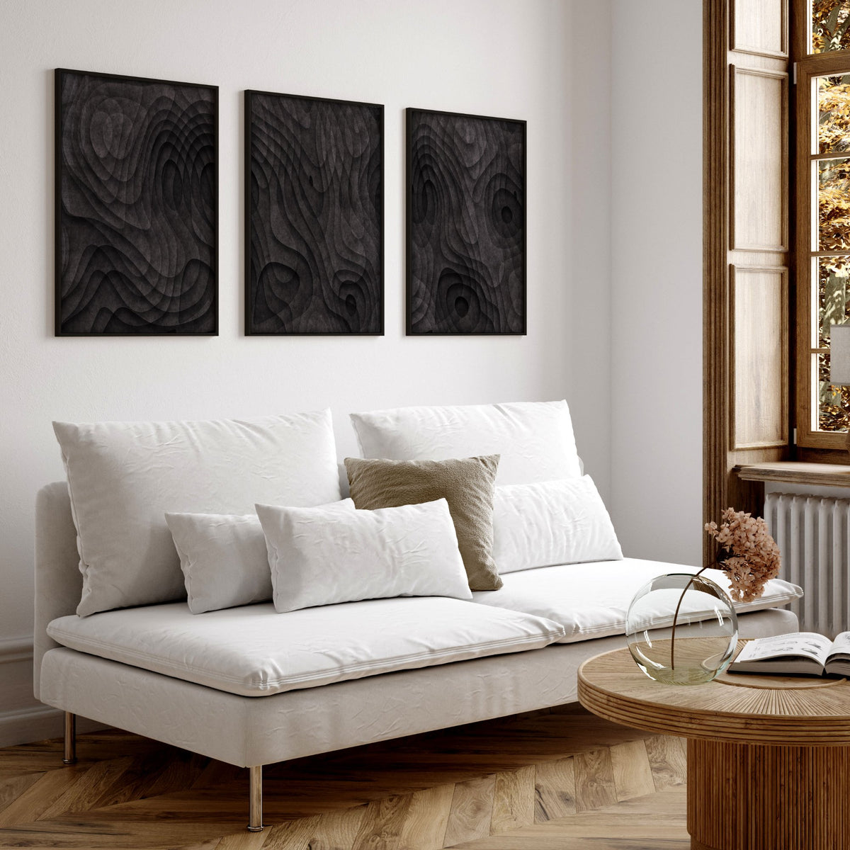 Picture for Living Room Dark Topographic Abstract Brown Texture wall art displayed on a wall in a styled room — view 6