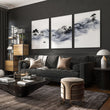 Japanese Ink Wash Landscape Picture for Living Room Wall displayed on a wall in a styled room — view 6