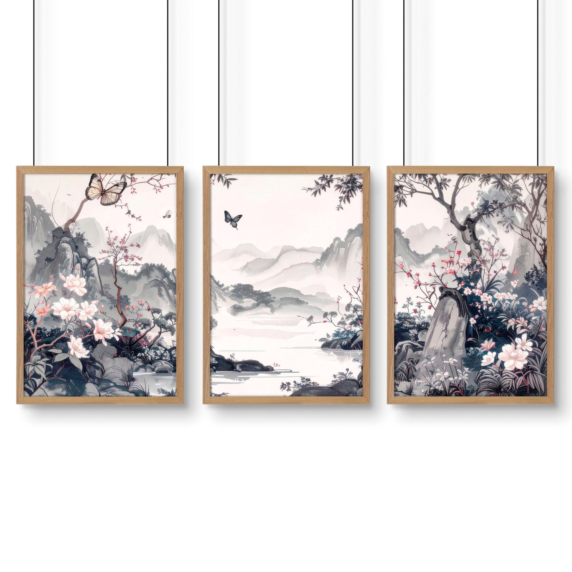 Picture Walls Living Room | Set of 3 Chinoiserie Wall art Prints
