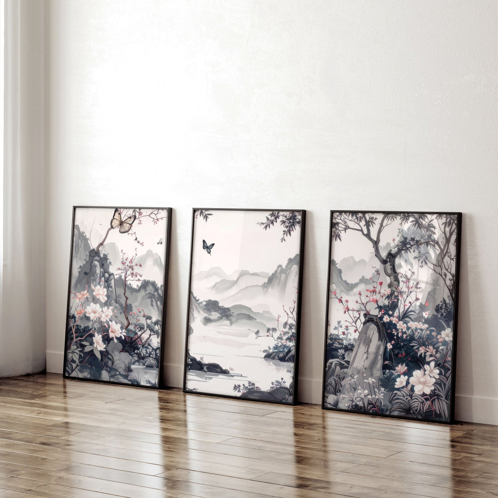 Picture Walls Living Room | Set of 3 Chinoiserie Wall art Prints