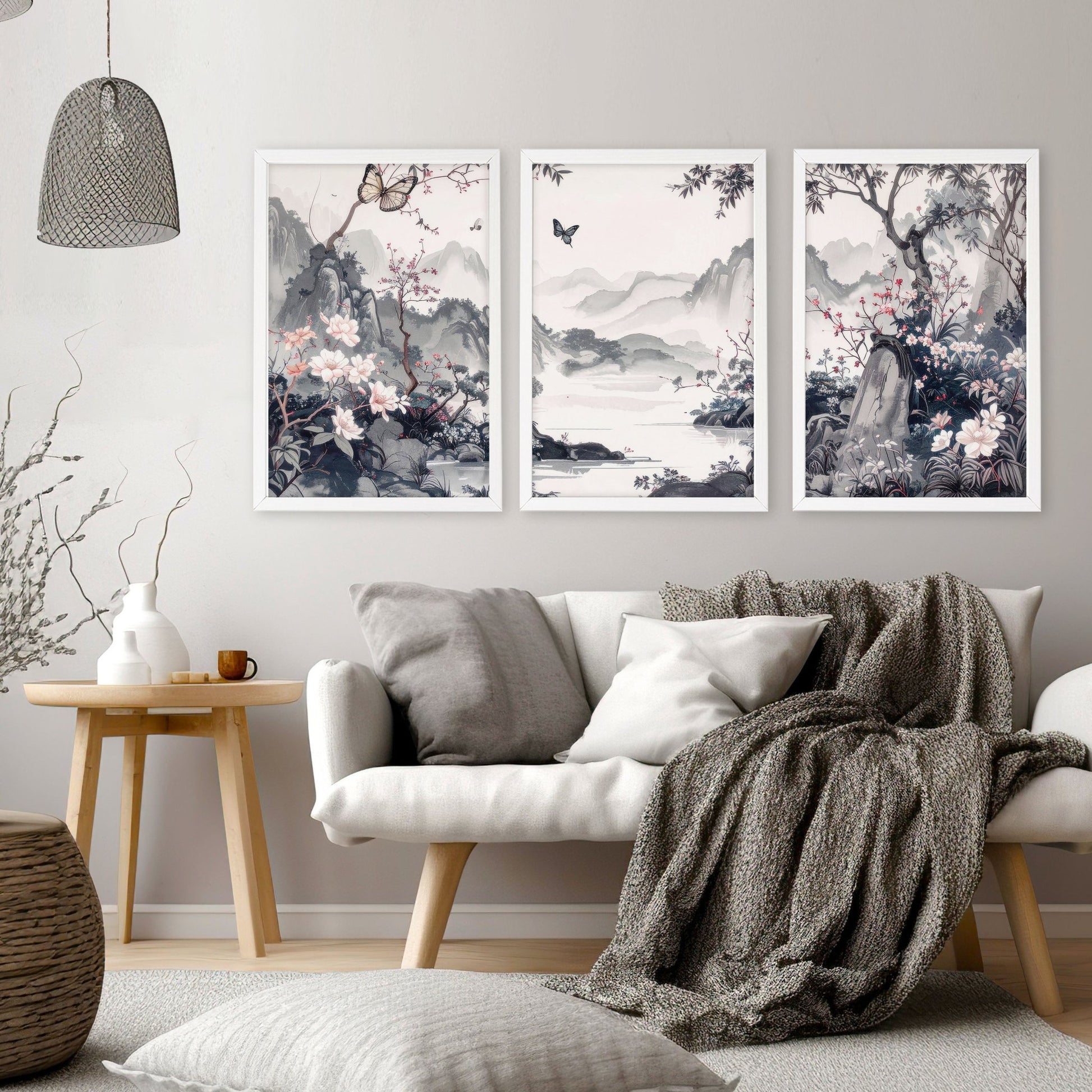 Picture Walls Living Room | Set of 3 Chinoiserie Wall art Prints