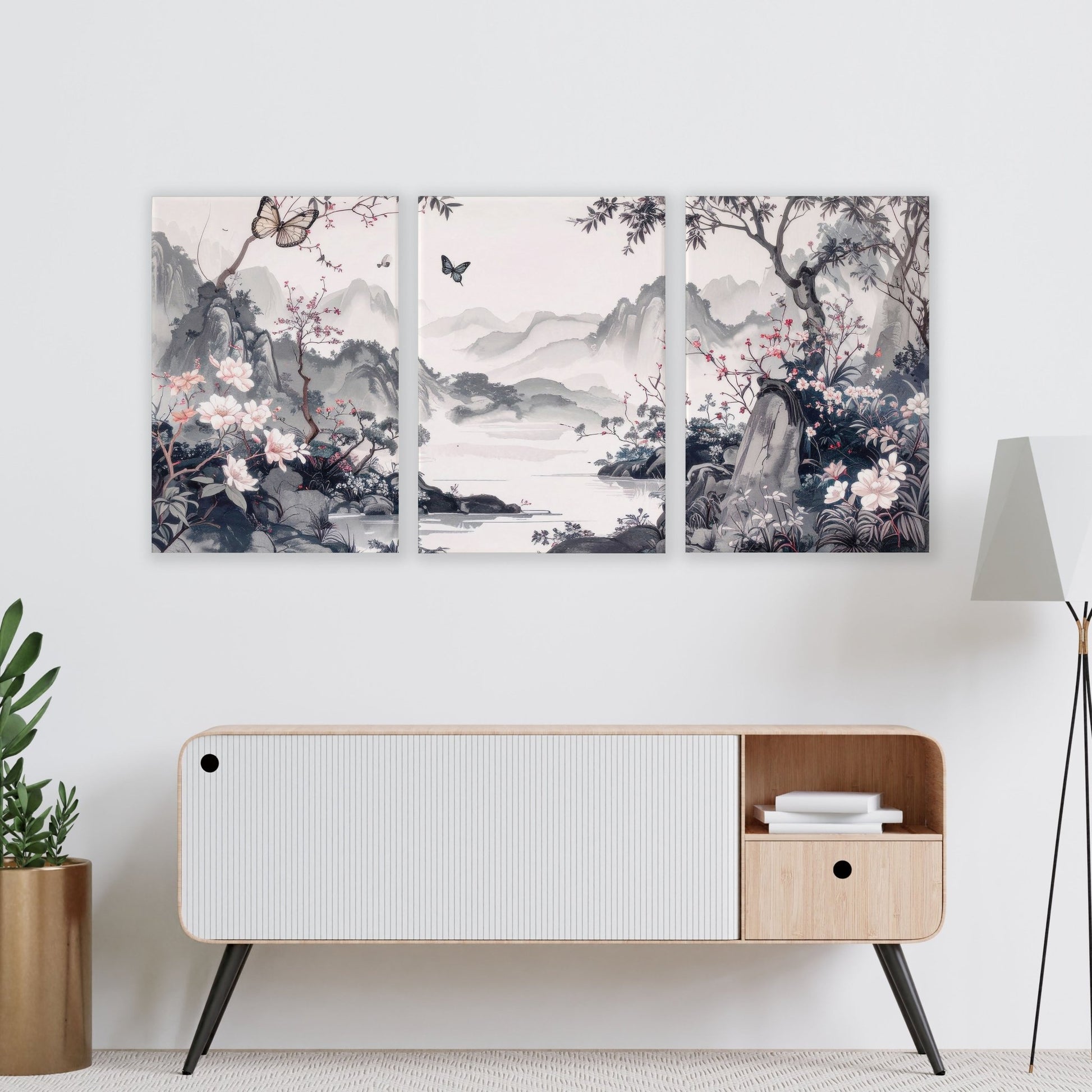 Picture Walls Living Room | Set of 3 Chinoiserie Wall art Prints