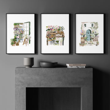 Pictures Flowers Cottage Flower Shop wall art displayed on a wall in a styled room — view 3