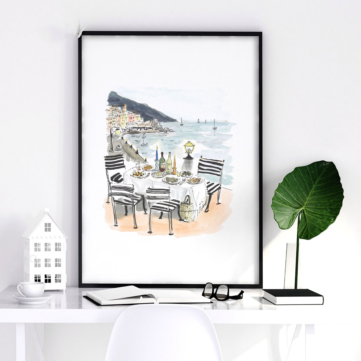 Pictures for Bathroom Coastal Amalfi Watercolour Dining Scenes wall art | "Sotto il sole d'Amalfi" — piece 1 of 3 in the set