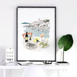 Pictures for Bathroom Coastal Amalfi Watercolour Dining Scenes wall art | 