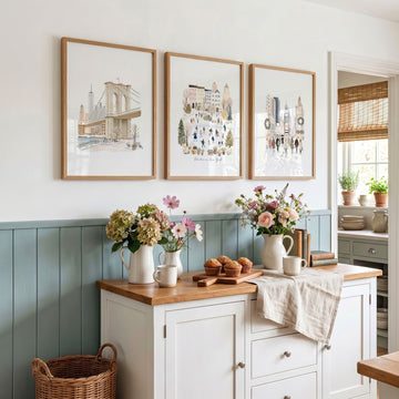 Pictures for Kitchen New York Winter Scenes Beige Pastel Travel wall art | "Winter in New York" displayed on a wall in a styled room — view 2