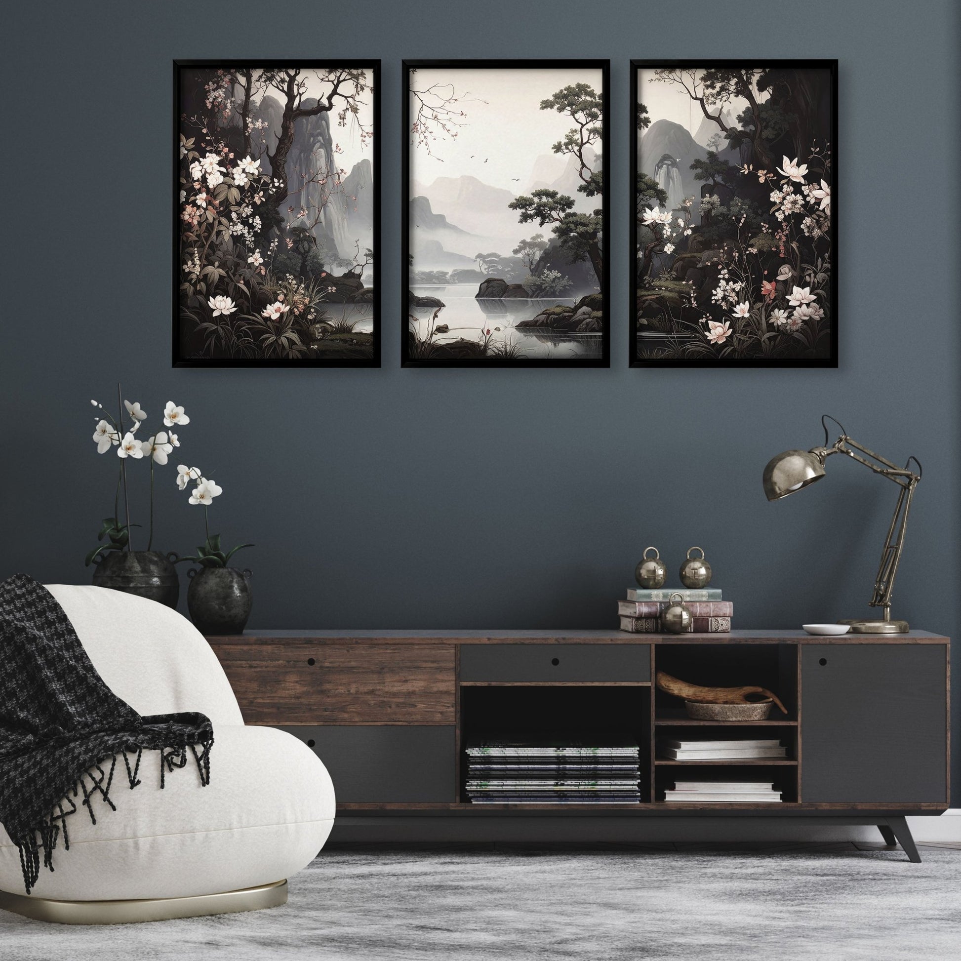 Pictures For Living Room Wall | Set of 3 Chinoiserie Wall art Prints
