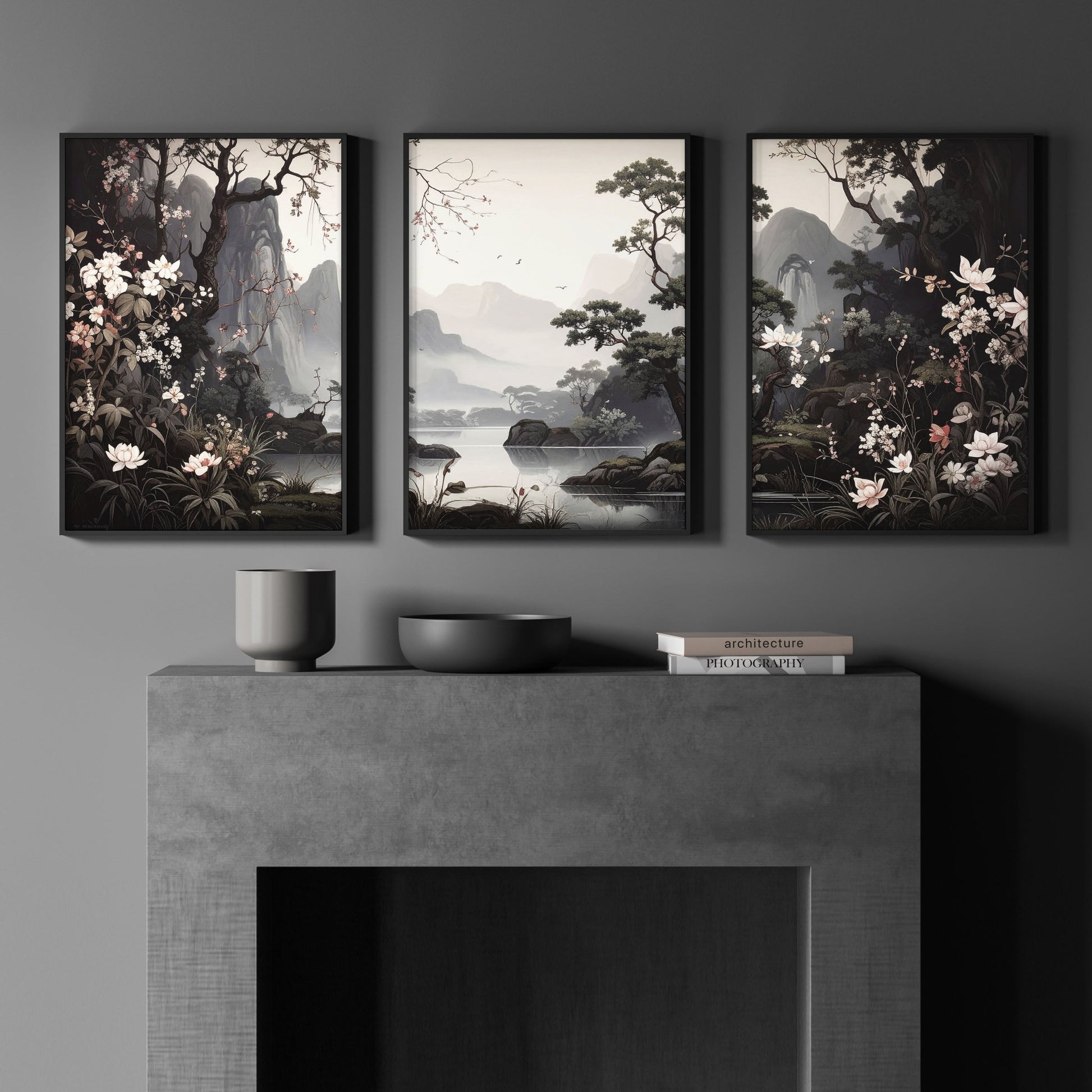 Pictures For Living Room Wall | Set of 3 Chinoiserie Wall art Prints