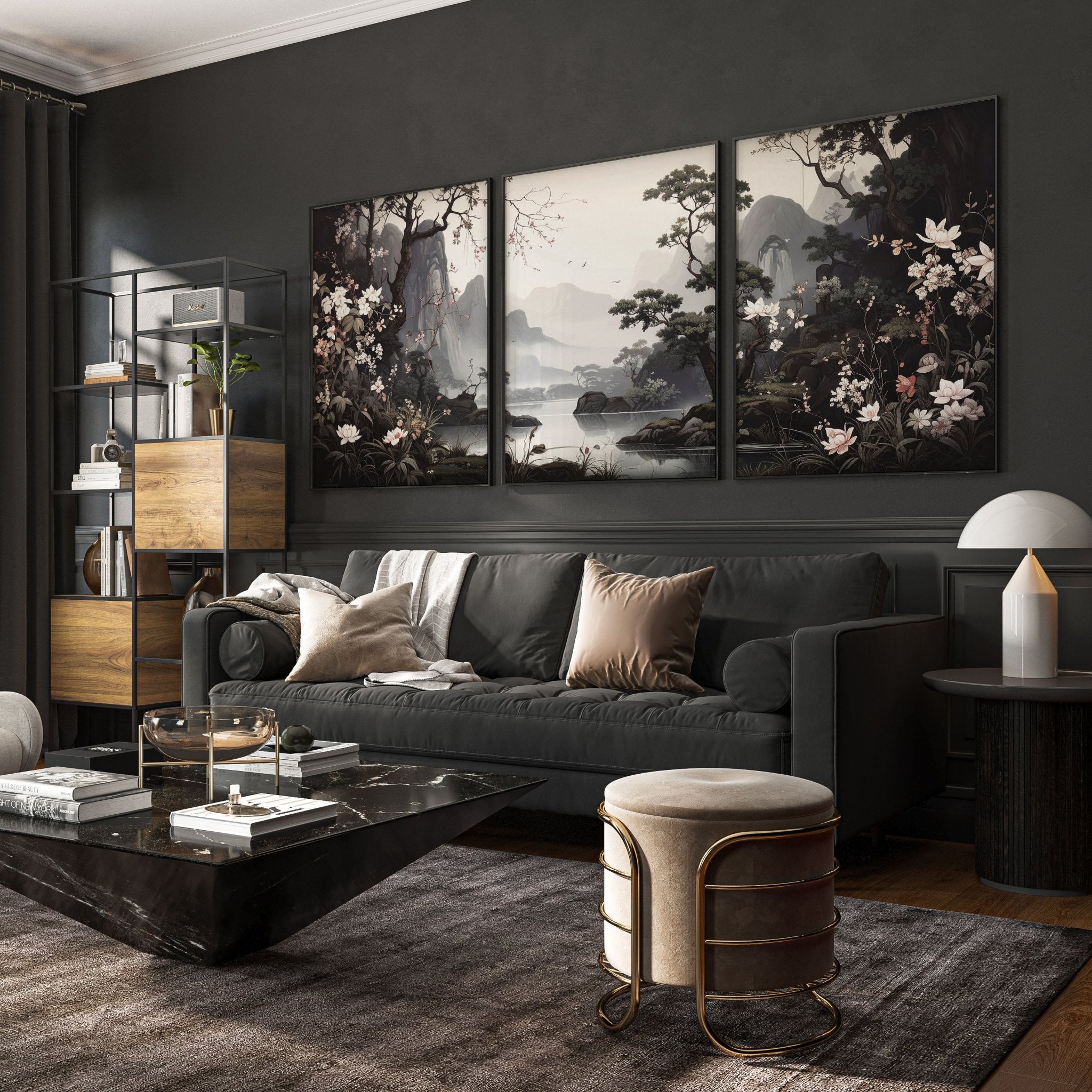 Pictures For Living Room Wall | Set of 3 Chinoiserie Wall art Prints