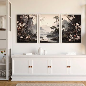 Pictures For Living Room Wall | Set of 3 Chinoiserie Wall art Prints