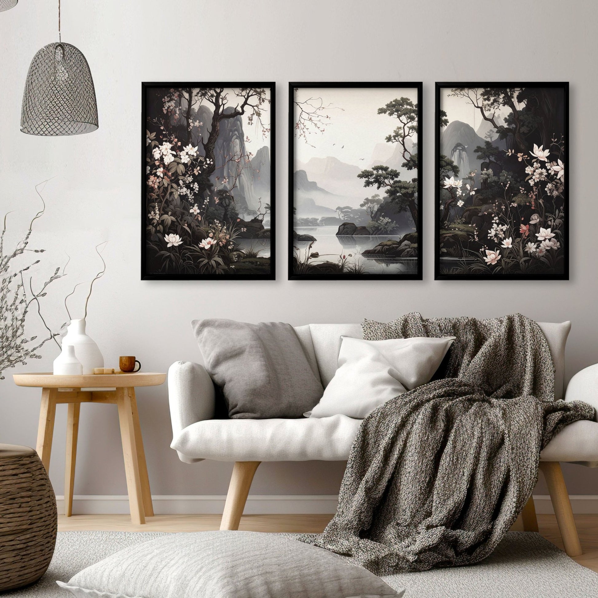 Pictures For Living Room Wall | Set of 3 Chinoiserie Wall art Prints