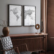 Pictures for My Living Room Vintage Grey World Map wall art displayed on a wall in a styled room — view 2