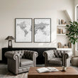 Pictures for My Living Room Vintage Grey World Map wall art displayed on a wall in a styled room — view 6