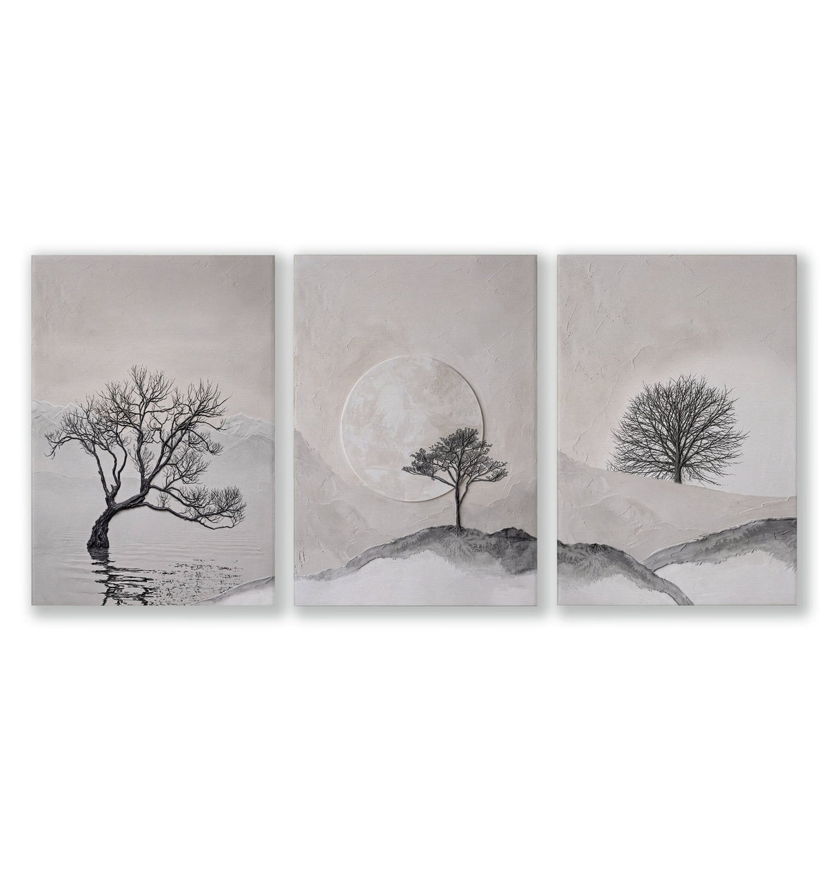 Pictures for the Bedroom Wall Scandinavian Landscape Trees Beige & Black as a wrapped canvas
