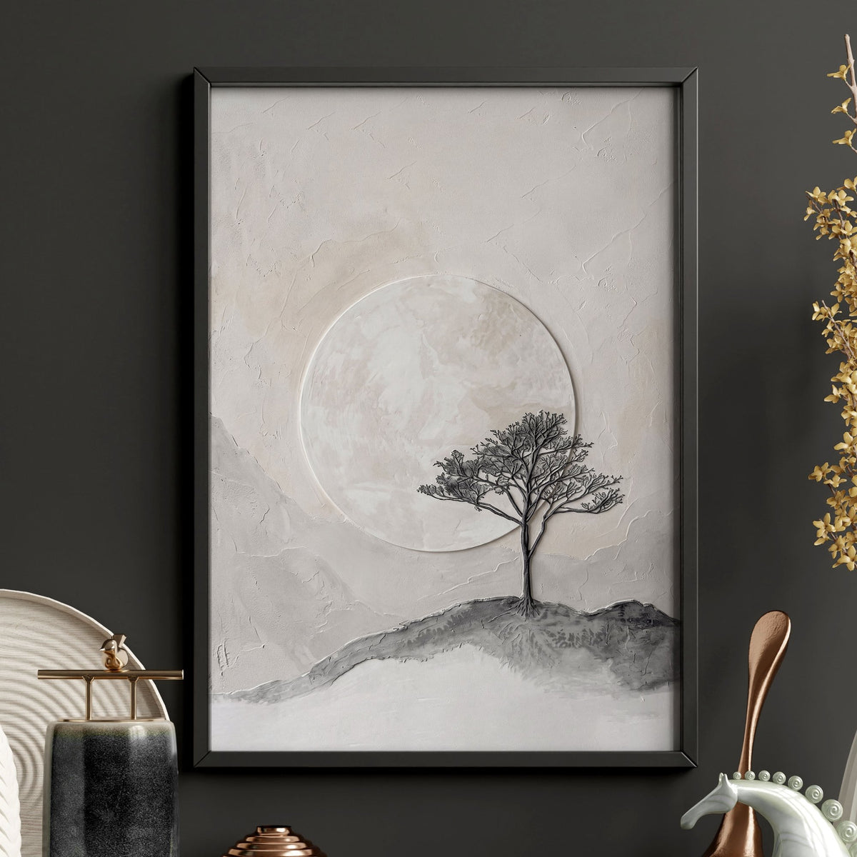Pictures for the Bedroom Wall Scandinavian Landscape Trees Beige & Black — piece 2 of 3 in the set