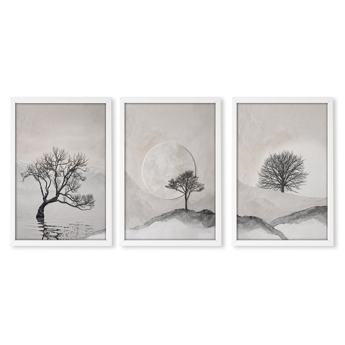 Pictures for the Bedroom Wall Scandinavian Landscape Trees Beige & Black | Set of 3