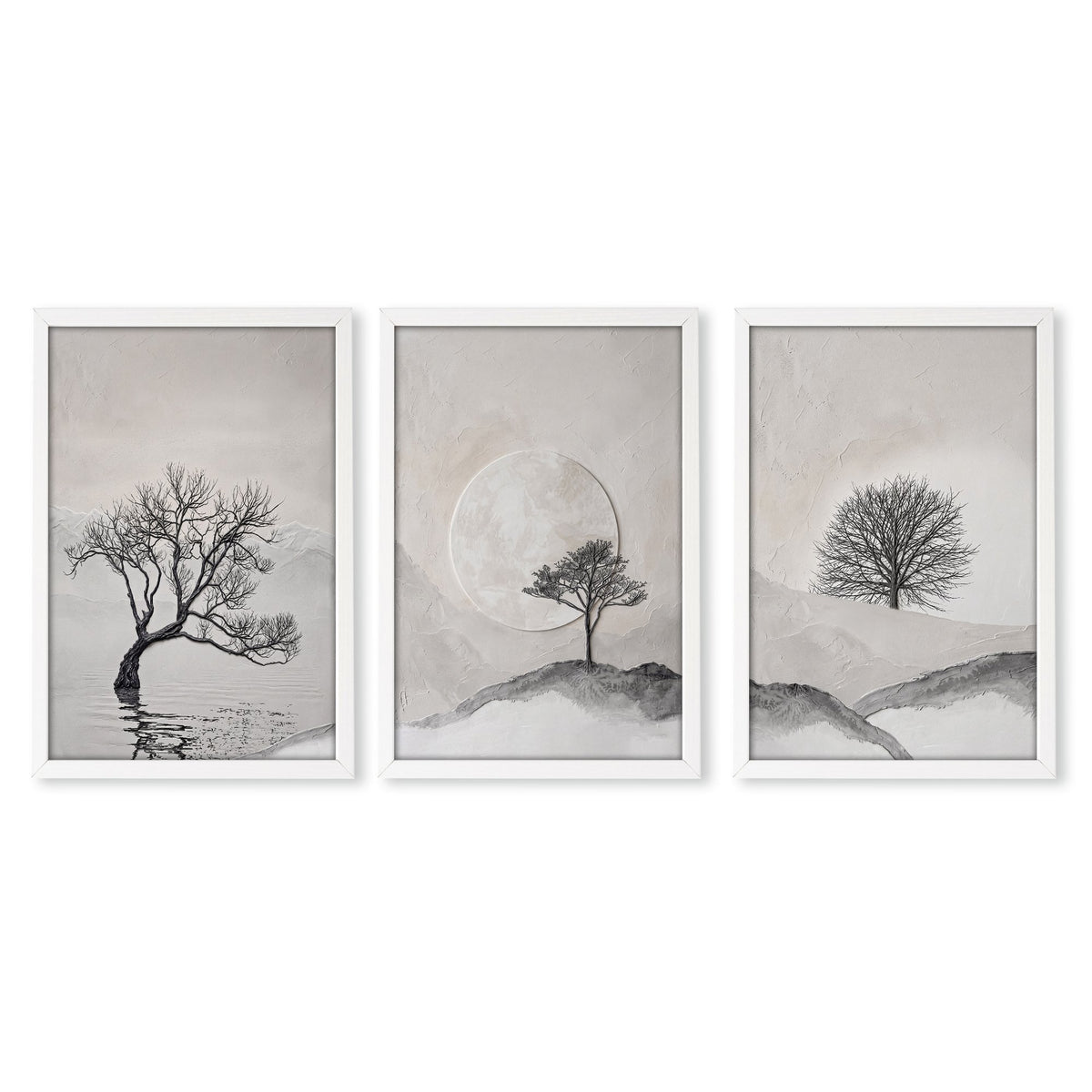 Pictures for the Bedroom Wall Scandinavian Landscape Trees Beige & Black in a white frame