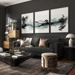 Pictures for Walls in Living Room Japandi Ink Wash Landscape wall art displayed on a wall in a styled room