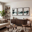 Pictures for Walls in Living Room Japandi Ink Wash Landscape wall art displayed on a wall in a styled room — view 13