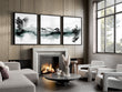 Pictures for Walls in Living Room Japandi Ink Wash Landscape wall art displayed on a wall in a styled room — view 9